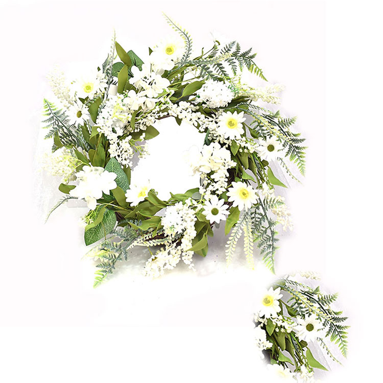Spring Season Arts And Crafts Wild Flower Wreath Real Touch Fern Wreath For Home Decoration
