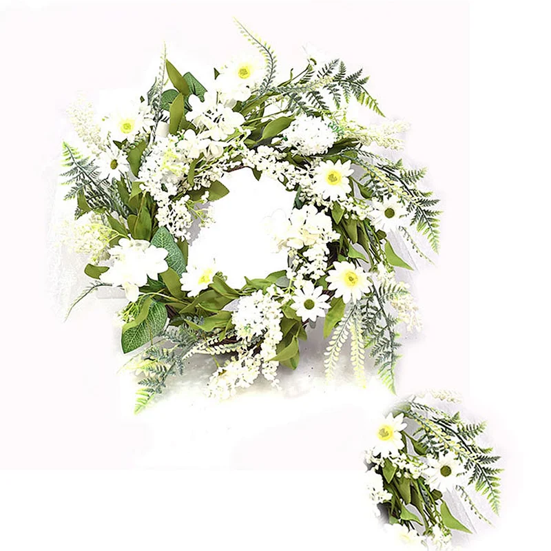 Spring Season Arts And Crafts Wild Flower Wreath Real Touch Fern Wreath For Home Decoration