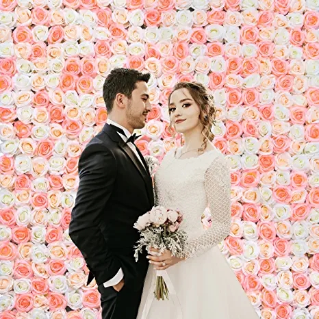 Custom Wholesale fashion artificial flower wall panel turf DIY wedding background hotel party decor rose Artificial Flower