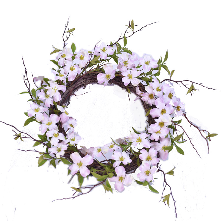 New Design Handmade Silk Dogwood Wreath Handy Carfts Artificial Plant Spring Wreath