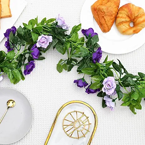 Rose Garland Artificial Vines Flowers Hanging Silk Rose Artificial flower Wedding Home Office Arch Arrangement Decoration