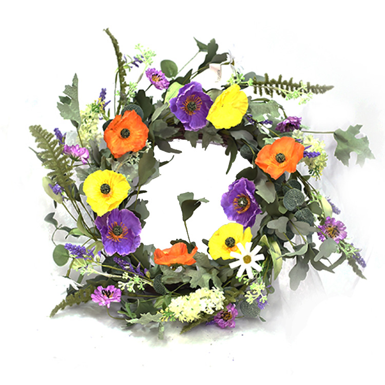 New Design Poppy asst Wild mixed flower wreath 56CM Arts And Crafts Real Touch Wreath