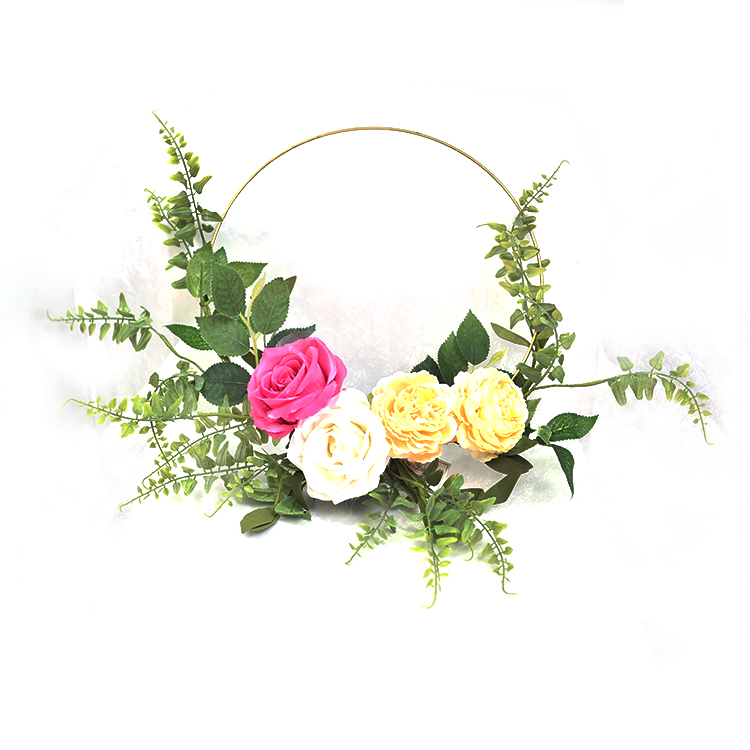 New Design artifical plant wreath Spring frame Rose with Silver Dollar asst