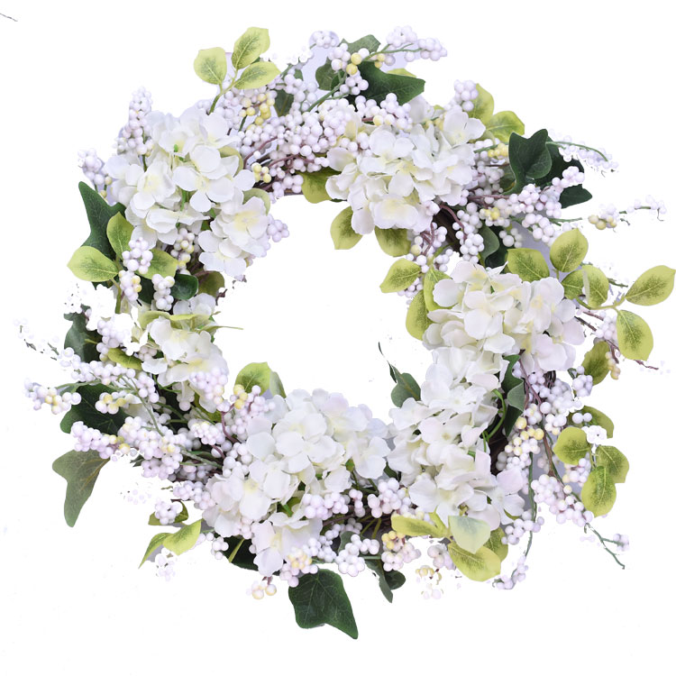 New Design handmade Ribbon Wreath Ornamental Real Touch Hydrangea Wreath With Berry