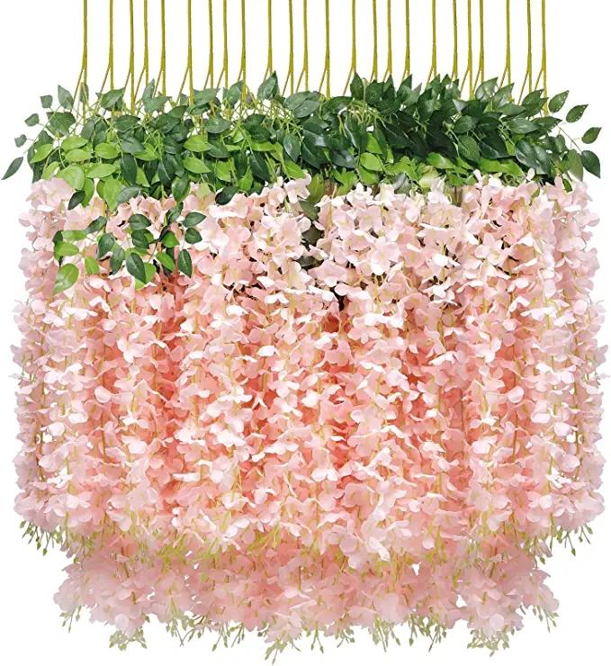 Artificial Wisteria Vine Flowers Rattan Hanging Garland Silk Flowers String Home Party Wedding Decor
