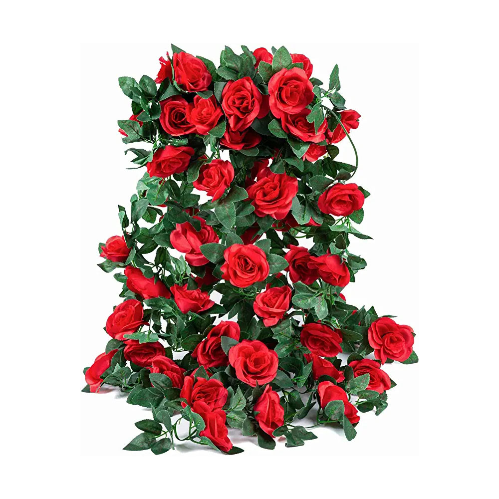 Aesthetic Art Artificial Rose Vine Flowers Garland Hanging Silk Rose Ivy Plants Artificial Vine for Wedding