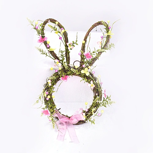 Artificial Plant Twig Bunny Decorative Wreath Easter Bunny Wreath With Wild Flower