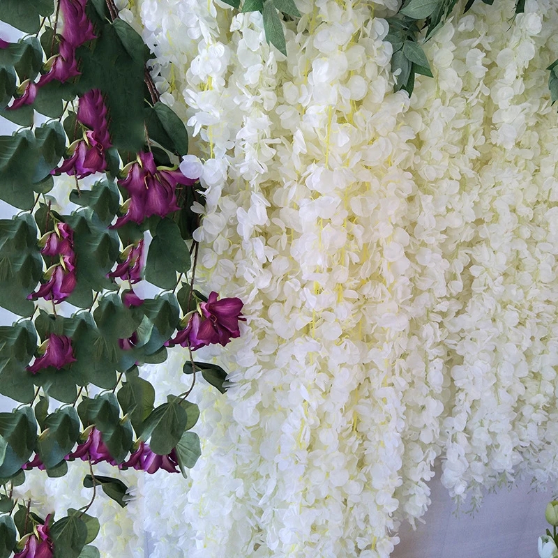 White Wisteria rattan leaves Wall hanging Artificial flowers garland floral backdrop vines wedding party decor Artificial flower