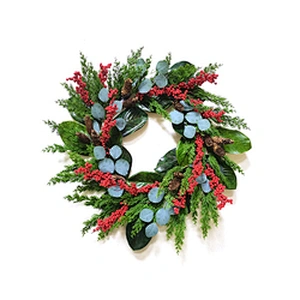 Eco-Friendly Pine needles and leaves wreath 66/38.1cm Real Touch wreath with red berry