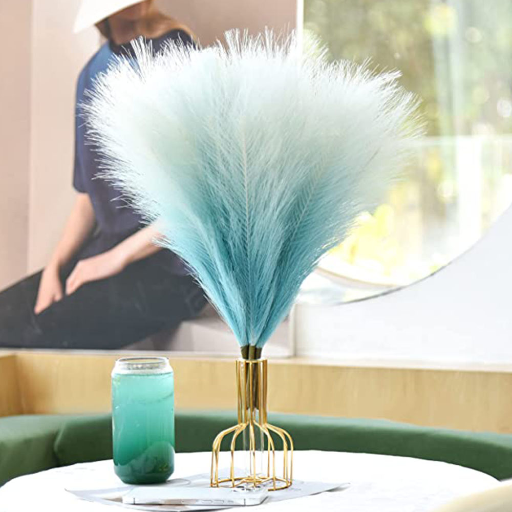 Decor Blue Faux Pampas Grass Decor Plants Artificial Pampas Grass Branches Bulrush Wedding Party Home