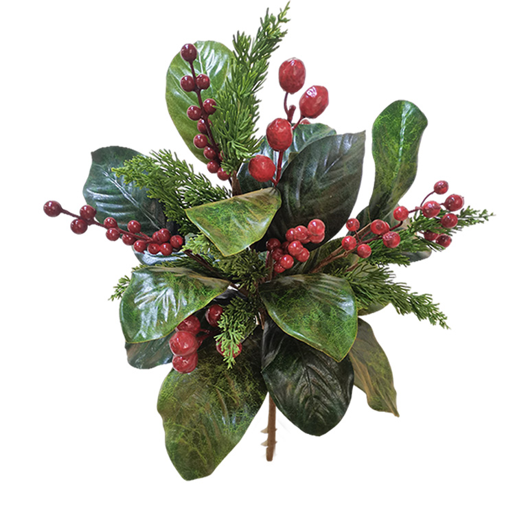 Christmas 55.88cm personalized leaves Handy Carfts green leaves spray with red berry