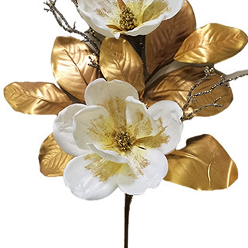 Ornamental Real Touch Artifical Plant Leaves Luxury Golden Leaves With White Flower