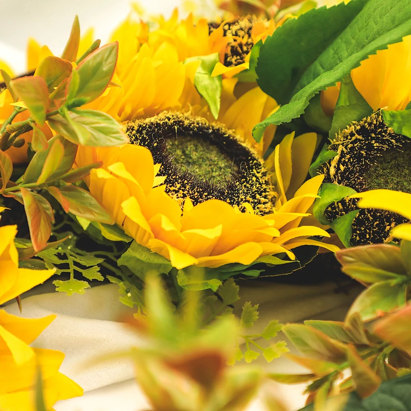 Wholesale Top Quality Artificial Sunflower yellow Flowers Wreath Real summer artificial Sunflower yellow