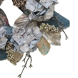 New Design 71.1/40.6cm blue hydrangea glitter wreath Hand Wrapped Spring Floral wreath