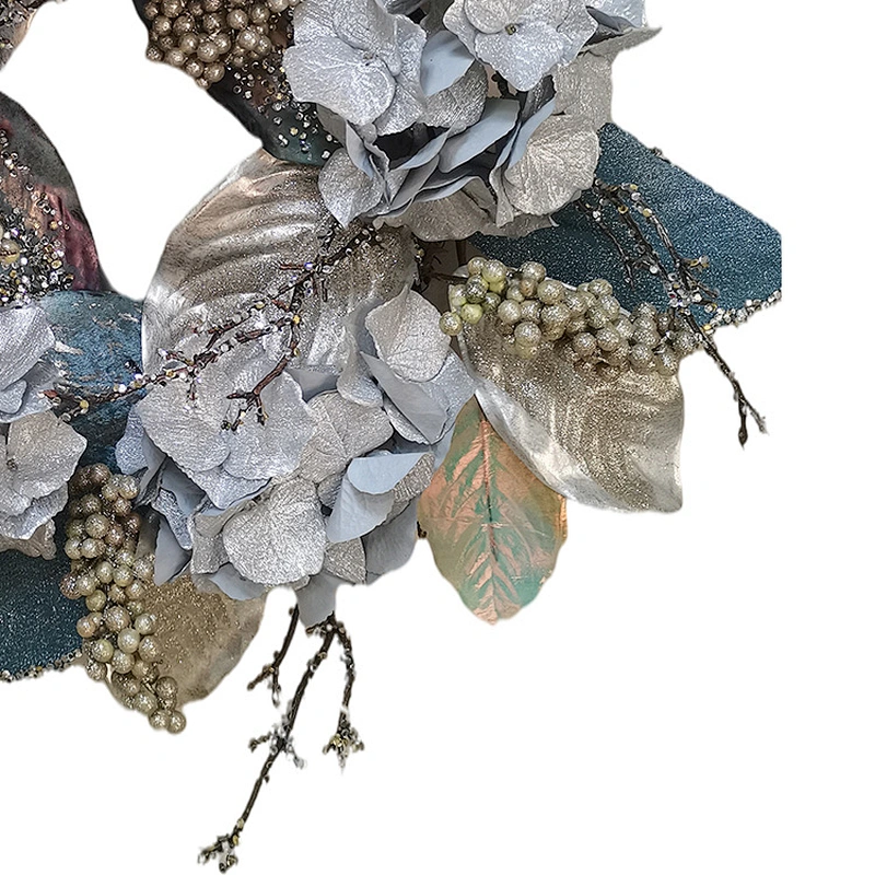 New Design 71.1/40.6cm blue hydrangea glitter wreath Hand Wrapped Spring Floral wreath