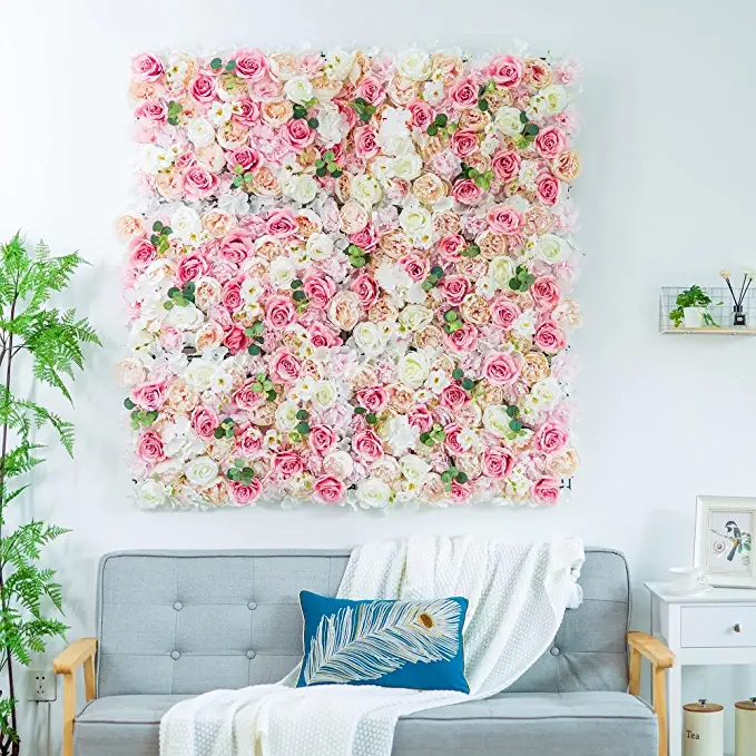 Artificial Flower Wall Panel Floral Backdrop Pink Wall Decor Silk Rose Wall Artificial Flower Panel for Wedding Party