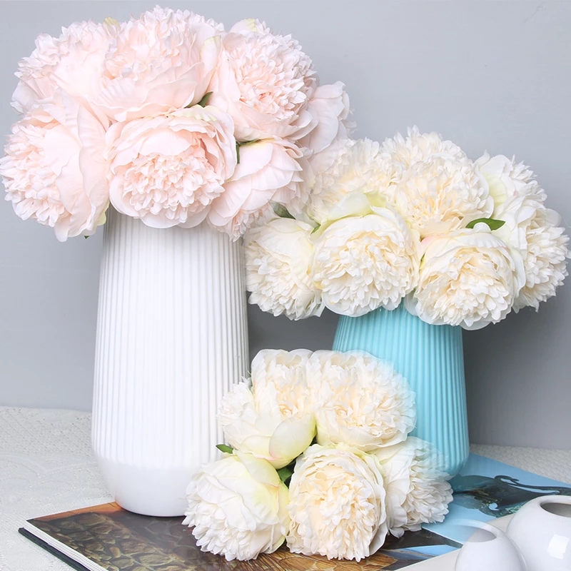 Rose Pink Peony Artificial Flowers Bouquet Flower for Home Bride Wedding Decoration Marriage Decor