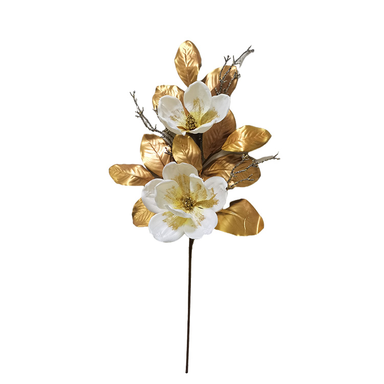 Christmas decorations glitter spray artificial flowers manufacturer professional artificial magnolia leaves