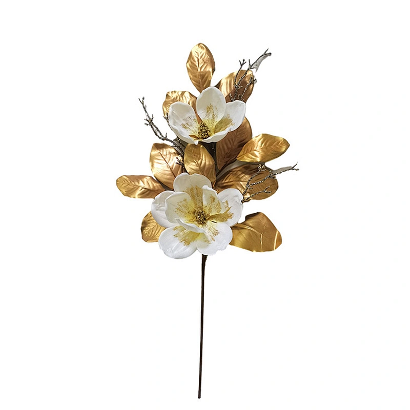 Christmas decorations glitter spray artificial flowers manufacturer professional artificial magnolia leaves