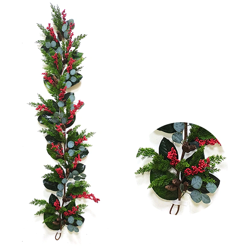 Christmas 182.9cm Handy Carfts green leaves wreath Real Touch wreath with red berry