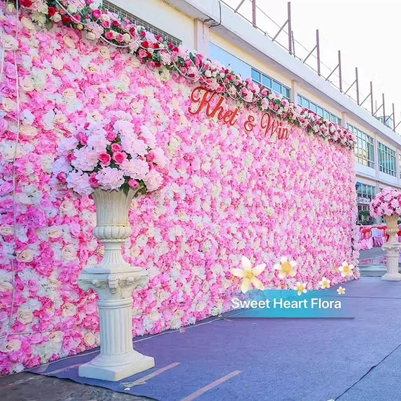 Panels Wedding Decoration 40x60cm Silk Flower Backdrop Champagne Rose Flowers Hydrangea Wall Background Artificial Flower