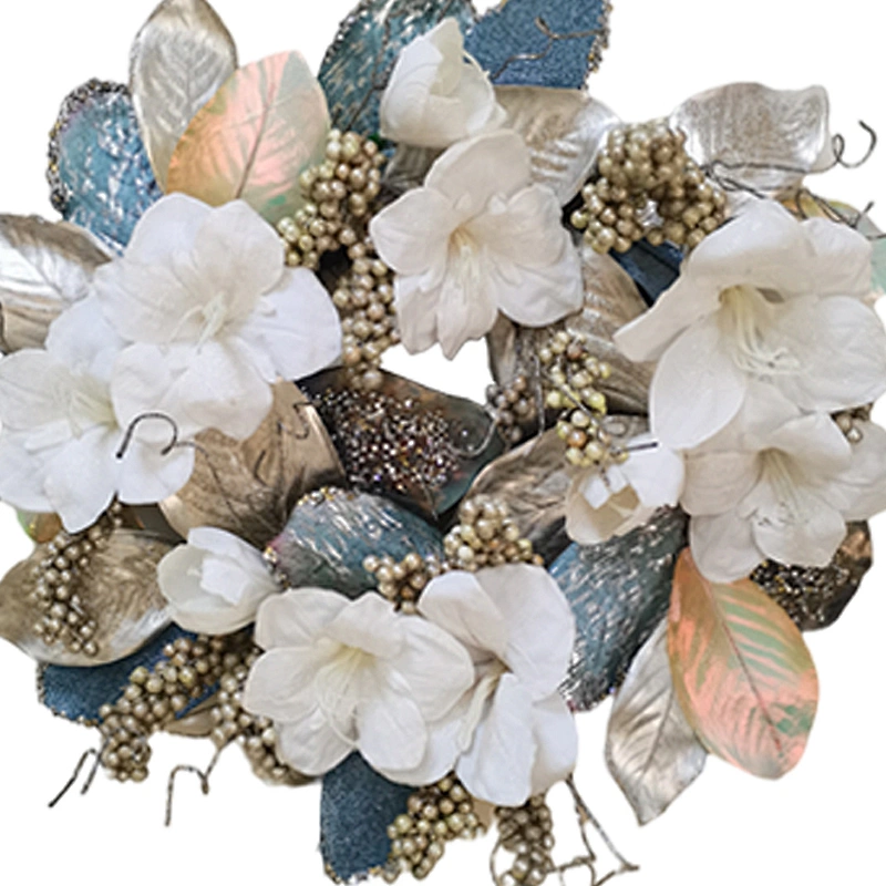Glitter garland artifical 71.1/40.6cm leaves with silvery berry plant wreath