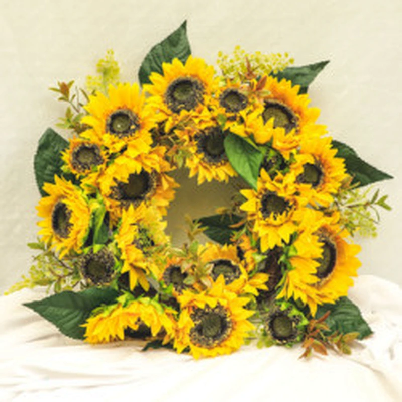 Wholesale Top Quality Artificial Sunflower yellow Flowers Wreath Real summer artificial Sunflower yellow