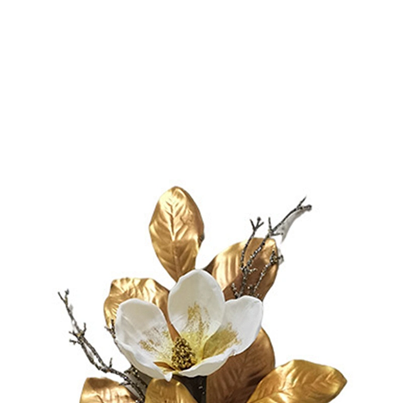 Christmas decorations glitter spray artificial flowers manufacturer professional artificial magnolia leaves