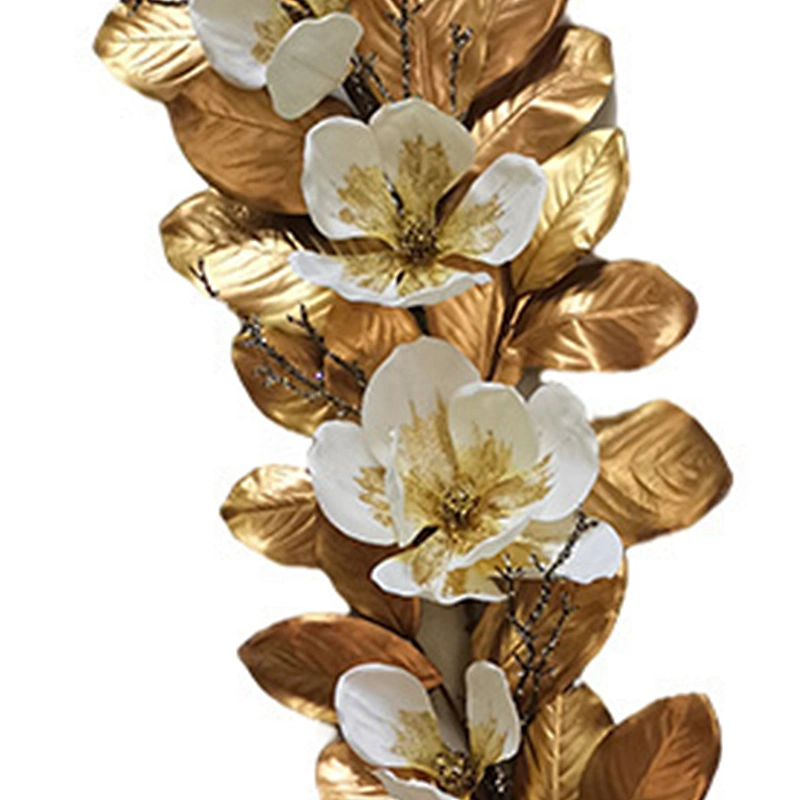 Hand Wrapped Floral Magnolia Leaves Garland Christmas Decorations Glitter Garland