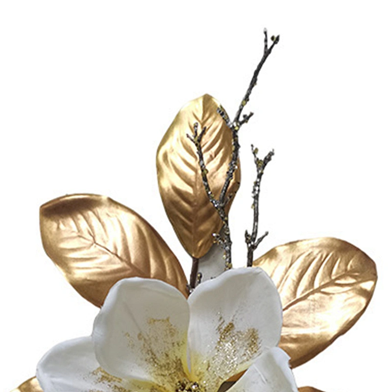 Christmas Large Glitter Spray Leaves New Pick Artificial Real Touch Magnolia Leaves