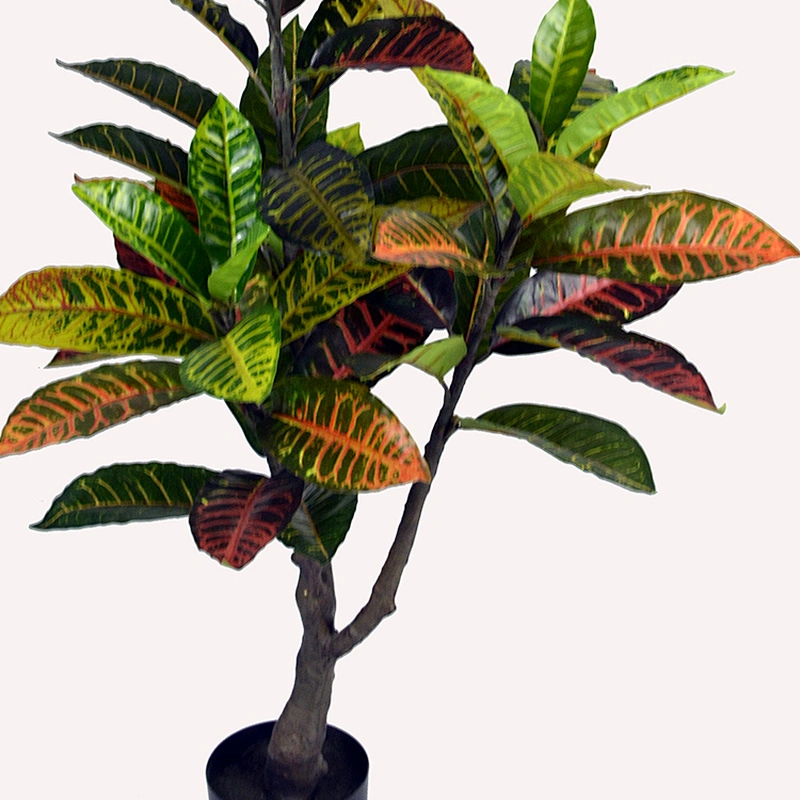 Factory Supply Greenery Ornamental Codiaeum Artificial Croton Leaves Home Artificial Bonsai Tree Colored Foliage