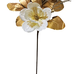 Ornamental Real Touch Artifical Plant Leaves Luxury Golden Leaves With White Flower
