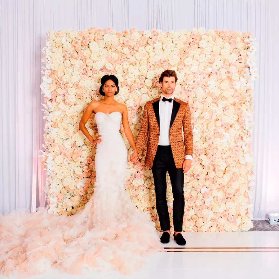 Panels Wedding Decoration 40x60cm Silk Flower Backdrop Champagne Rose Flowers Hydrangea Wall Background Artificial Flower