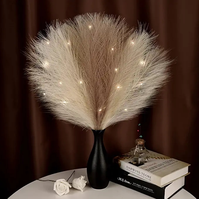 Faux Pampas Grass Decor Light Artificial Pampas Grass Branches Handmade Artificial Plant for Home Wedding Decor