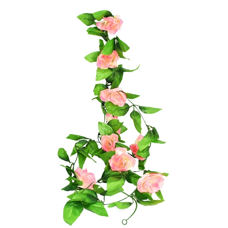 2.4m Silk Artificial Roses Flowers Rattan String Vine with Green Leaves Home Wedding Garden Decoration Hanging Garland Wall