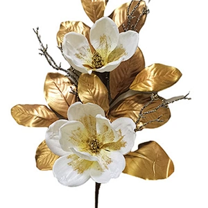Christmas decorations glitter spray artificial flowers manufacturer professional artificial magnolia leaves