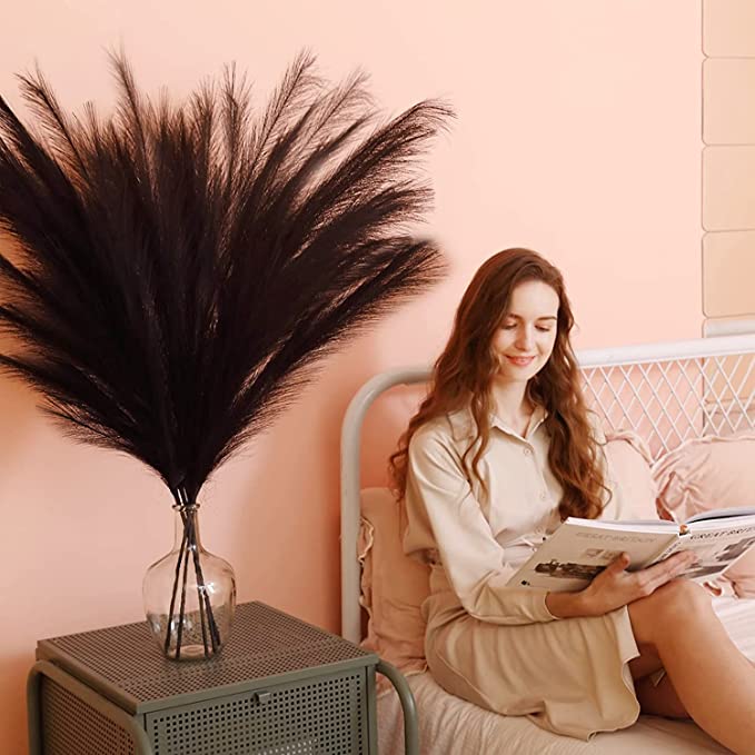 Living Room Artificial Black Pampas Grass Large Faux Pampas Grass Tall Fluffy for Home Decoration