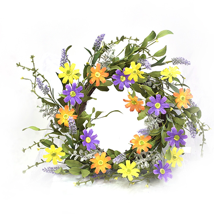 56CM Hand Wrapped Spring Floral Daisy Wreath natural artificial Wild Flower wreaths