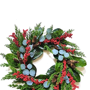 Eco-Friendly Pine needles and leaves wreath 66/38.1cm Real Touch wreath with red berry
