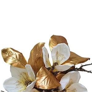 Best Selling Outdoor Artificial Glitter Bundle Luxury Christmas Bundle Golden Leaves With White Flower