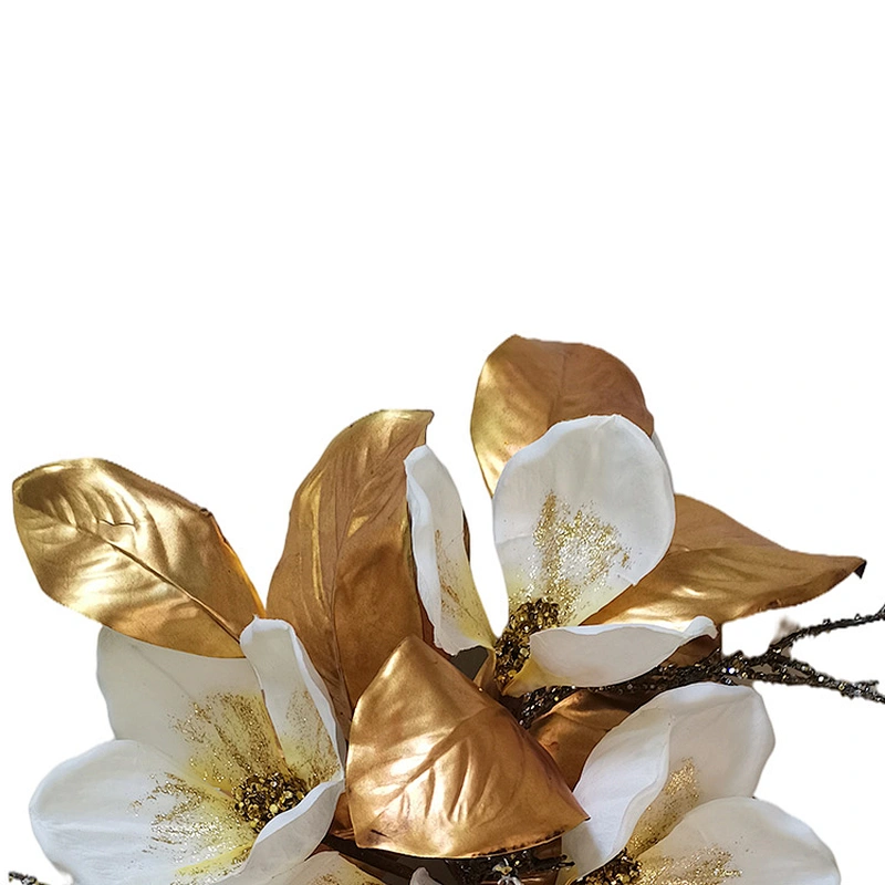 Best Selling Outdoor Artificial Glitter Bundle Luxury Christmas Bundle Golden Leaves With White Flower
