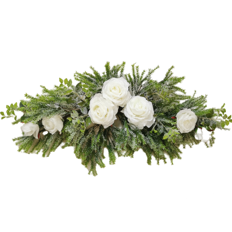 New Design personalized Real Touch swags 81.28cm Christmas decorations rose swags with snow