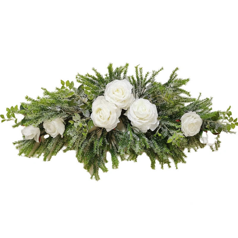 New Design personalized Real Touch swags 81.28cm Christmas decorations rose swags with snow