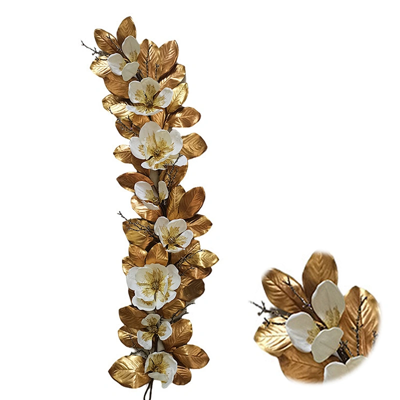 Hand Wrapped Floral Magnolia Leaves Garland Christmas Decorations Glitter Garland