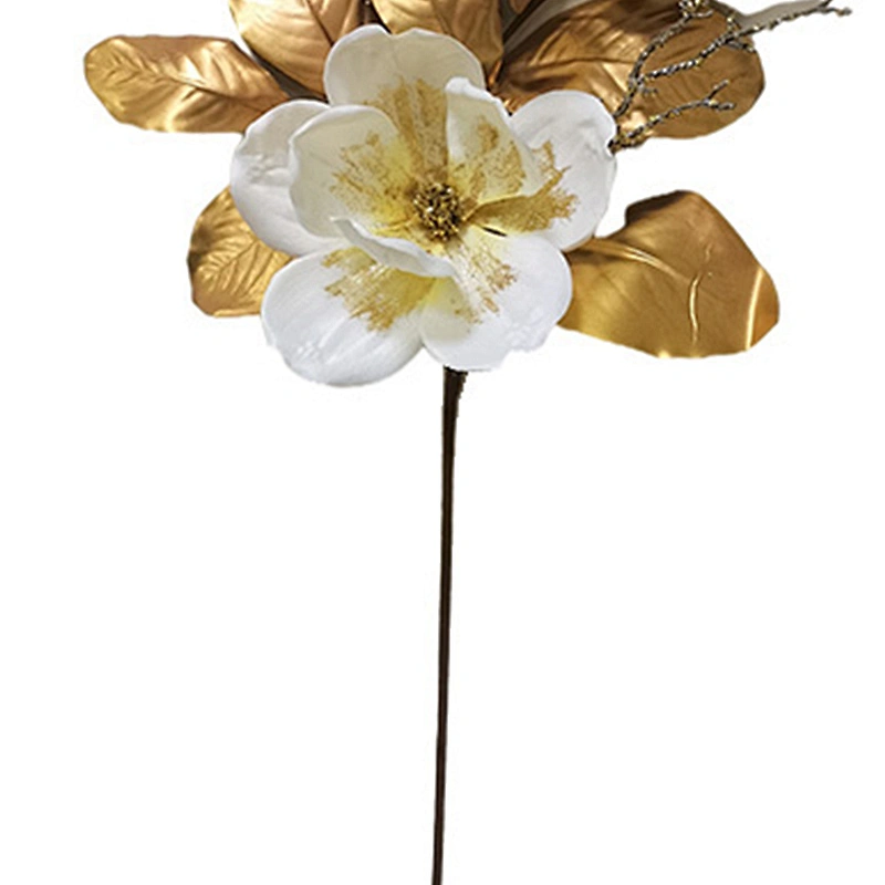 Christmas decorations glitter spray artificial flowers manufacturer professional artificial magnolia leaves