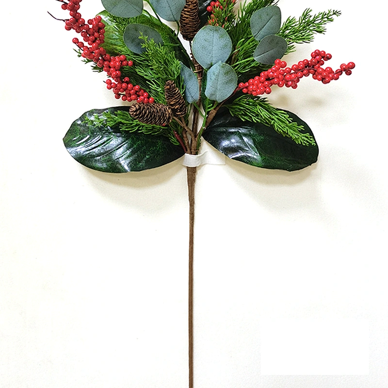 Christmas 88.9cm personalized leaves Handy Carfts green leaves spray with red berry