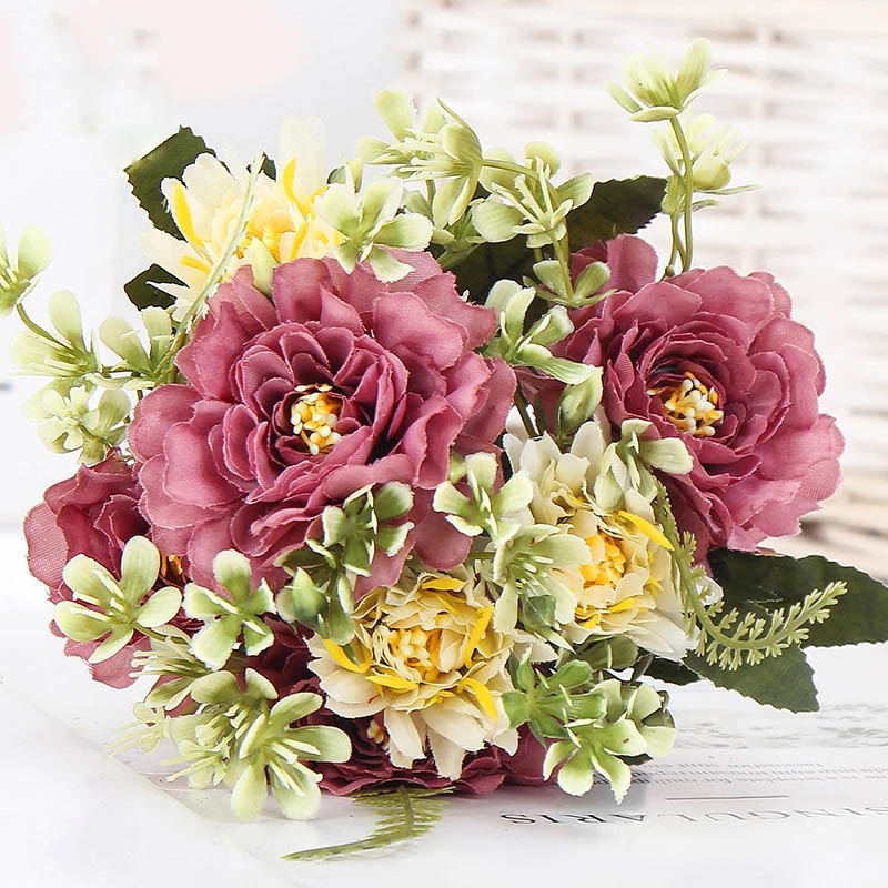 Camellia Bouquet Artificial Peony Rose Silk Artificial  flores Wedding Flower DIY Home Garden Party Decoration flores
