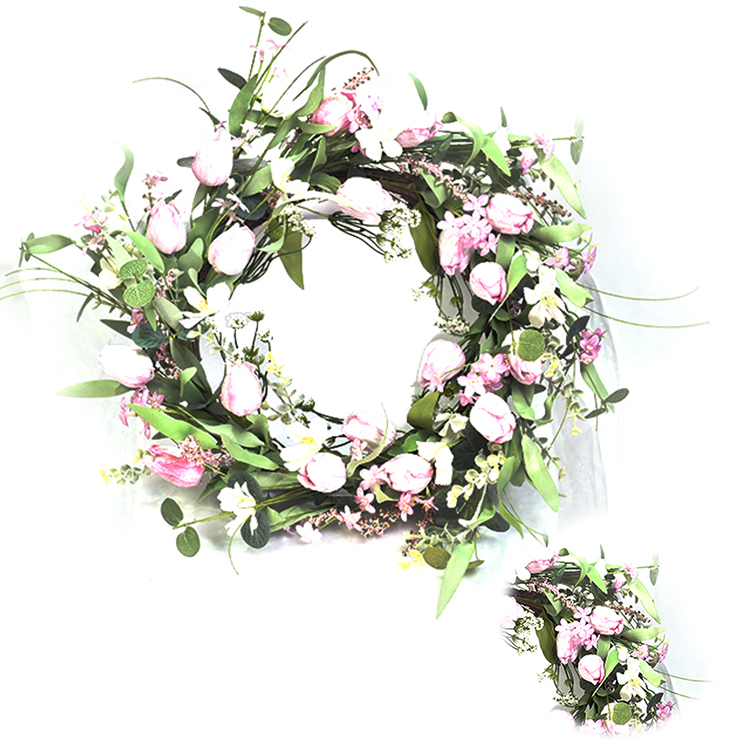 Customized Spring Flower Hand Wrapped decoration simulation wreaths artifical plant wreath Faux Flower