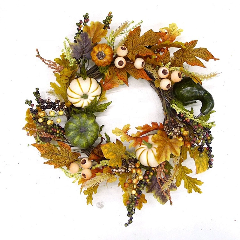 Spring leaves artificial Autumn Wreaths  indoor outdoor Home Decoration green pumpkin wreath