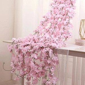 Head Sakura 1.8m Cherry Blossom Flower Rattan Wall Hanging Garlands DIY Wreath Wedding Arch Home Decor Artificial Flower